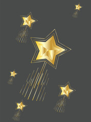 Yellow shooting star flying through white background leaving trail