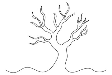 Obraz premium Winter tree Continuous one line drawing on on white background. Vector illustration 