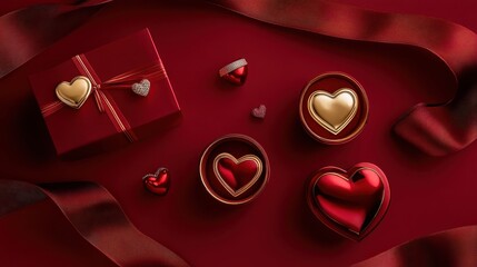 Red and Gold Hearts Valentines Day Gift Arrangement