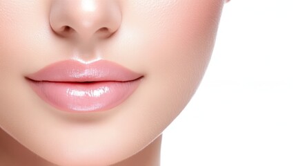 Obraz premium Glossy lips, closeup beauty portrait on white background 
