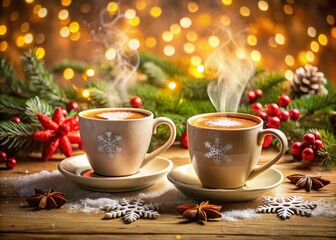 Obraz premium Christmas Hot Chocolate & Coffee: Premium Holiday Background for Brochure, Desktop & Notepad Covers
