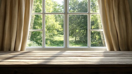 Sunlight streaming through a window with greenery outside