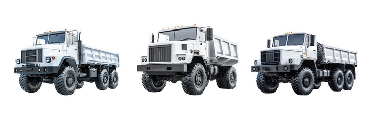 Obraz premium Three Unique Heavy-Duty Trucks on Transparent Background