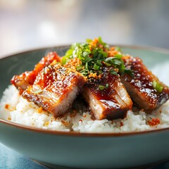 Delicious Crispy Pork Belly Rice Bowl Asian Cuisine Food