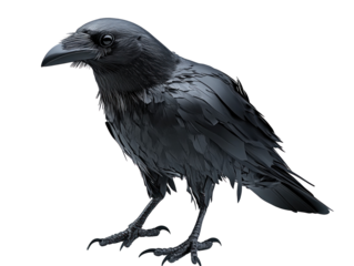 Black Raven Illustration on Transparent Background
