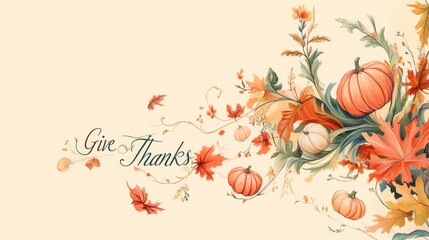 Autumn fall leaves pumpkins November gratitude Give Thanks harvest season Thanksgiving holiday decorations nature