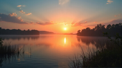 sunset over the lake