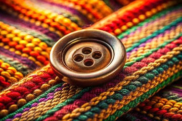 Close-up Sewing Button Macro Photography, High Depth of Field, Textured Fabric, Needlework Detail