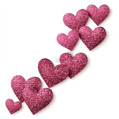 Sparkling pink glitter hearts arranged in a playful pattern, perfect for romantic or festive occasions.