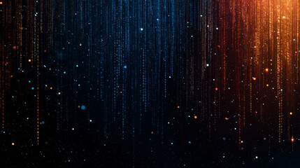 Abstract Digital Rain: Blue and Orange Light Trails 