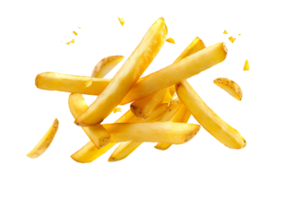 Delicious Potato Fries in Mid-Air, Isolated on a Transparent Background, Perfect for Food, Snack, or Fast Food-Themed Designs