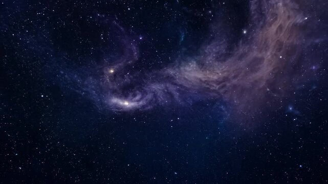 Cinematic video pans across a galaxy with swirling cosmic patterns and cinematic lighting