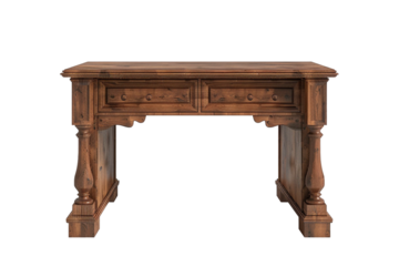 An Isolated Wooden Desk with a Drawer, Set Against a Transparent Background, Perfect for Office, Furniture, or Interior Design-Themed Projects