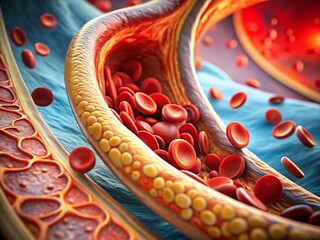 Coronary Artery Calcification, Blood Vessel Cross-Section, Platelets, Lipids, Medical Microphotography, High-Resolution Image