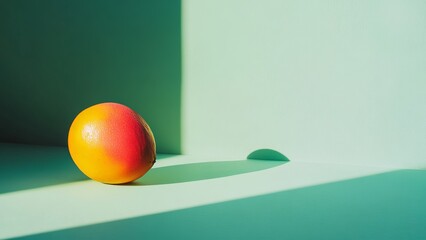 Bright mango resting on a green surface with soft shadows