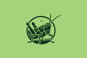 Minimalist green grasshopper logo, vector icon, modern emblem design