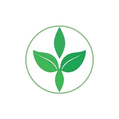 Green Leaf Circle Logo: A minimalist and eco-friendly logo design featuring a circle with three green leaves, symbolizing growth, nature, and sustainability.  