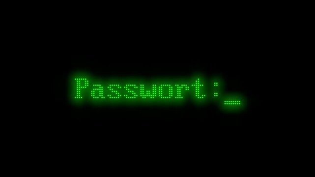 gr&uuml;n leuchtende Meldung zeigt den Text "Passwort:_"
