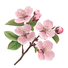 Obraz premium Beautiful pink cherry blossom branch with Sakura flower vector illustration on transparent background, PNG cutout photo