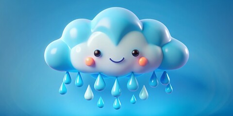 Cute Cartoon Cloud Blue Raindrops Long Exposure Photography, Weather Illustration, Rainy Day Design