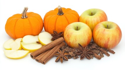 Fresh Autumn Harvest with Pumpkins, Apples, and Spices Display