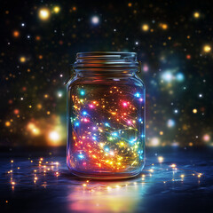 Dreams Concept - Colorful Lights In Open Jar - 