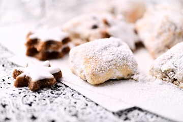 Stollen Bites on bright background. Soft focus. Close up.