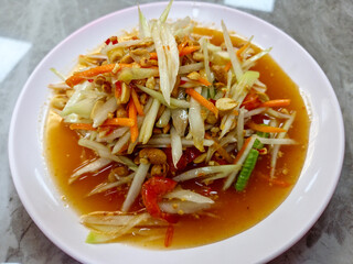 Thai Green Papaya Salad on a Dish 