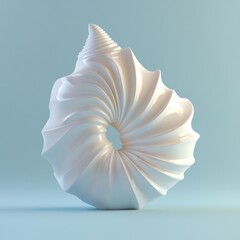 Elegant White Nautilus Shell on Pastel Blue Background