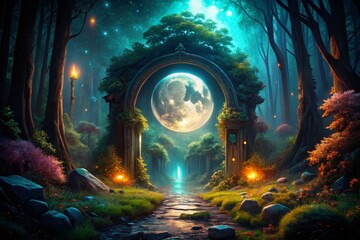 Dark Portal Night Photography, Cinematic Magic Gate, Fantasy Night Scene, Mystical Night Portal