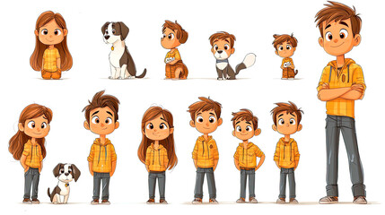 Cartoon children and dogs growing up.