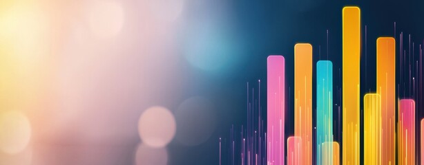 Obraz premium A vibrant, abstract representation of colored bars against a blurred background, suggesting data visualization or sound waves.