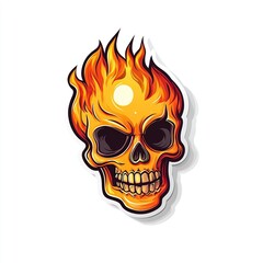 Fiery skull sticker design with flames.