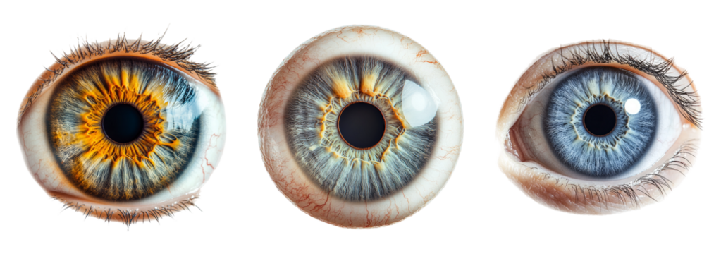 Close-Up View of Colorful Human Eyes on Transparent Background