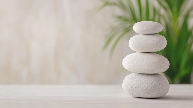 Thyroid and Endocrine Concept, Tranquil Therapy Session Aimed at Reducing Stress with a Calming Display of Stacked Stones and Natural Elements