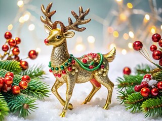 Detailed Christmas Reindeer Ornament on a White Background, Perfect for Capturing the Festive Spirit of the Season and Holiday Decor Ideas