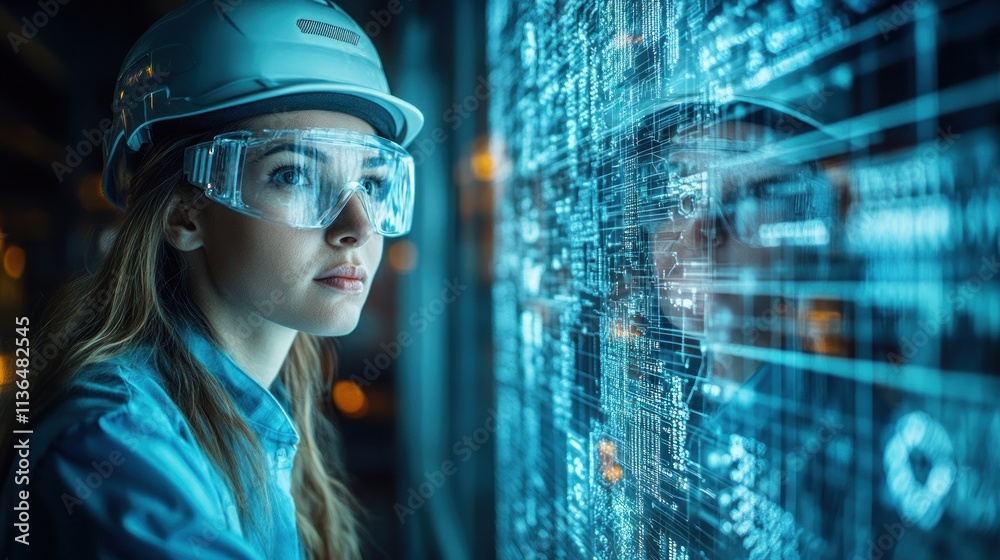 Poster engineer analyzing data on digital interface