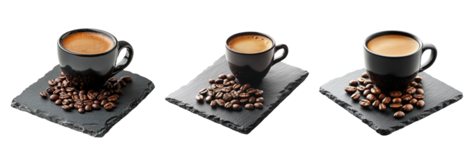 Coffee Cups with Beans on Slate Background