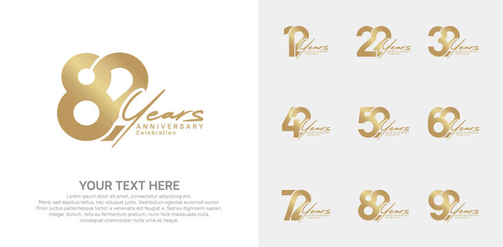 Anniversary logo set vector design, gold color for celebration event