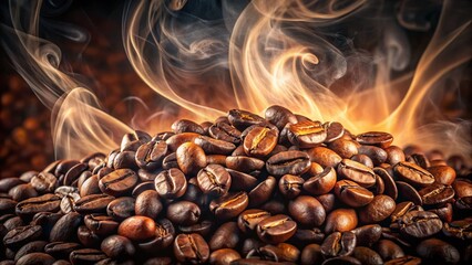 Obraz premium Double Exposure Coffee Beans: Dark Roast, Rich Aroma, Coffee Photography