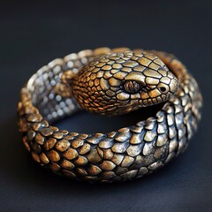Bronze snake bracelet coiled, detailed scales.