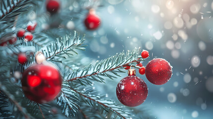 Winter Wonderland Christmas Tree: Red Ornaments on Snowy Branches 