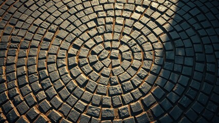 Circular Stone Pavement Design Detailed Texture of a Cobblestone Road Surface