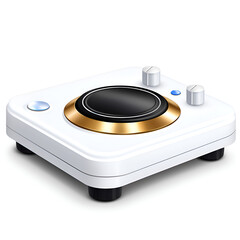 Fototapeta premium A sleek, modern audio controller featuring a golden dial and multiple knobs for professional sound manipulation.