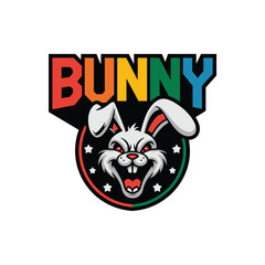 Vector rabbit head logo design template. Scary Bunny Logo opening mouth for Esport team. vector bunny logo