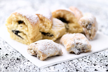 Stollen Bites on bright background. Soft focus. Close up.