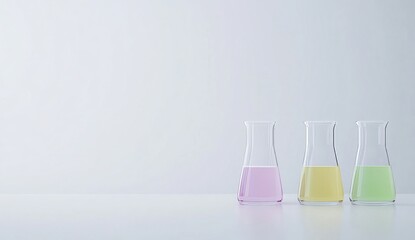 Colorful Laboratory Flasks with Liquid Solutions - A Simple and Elegant Scientific Image for Research and Education