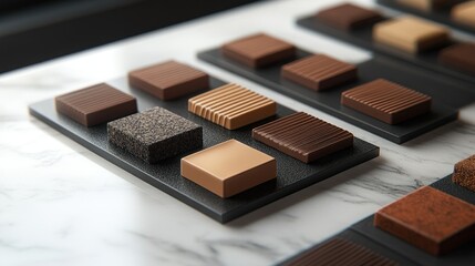 Fototapeta premium Assorted Gourmet Chocolate Samples on Elegant Display Board