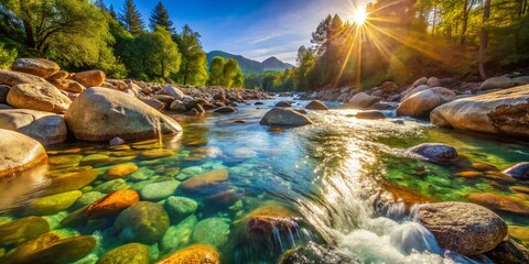 Drone Photography: Crystal Clear River Flowing Over Rocks - Stunning Aerial Views of Natural Waterfalls