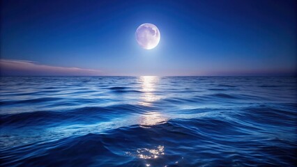 Serene ocean waves gently rolling under a majestic full moon at twilight